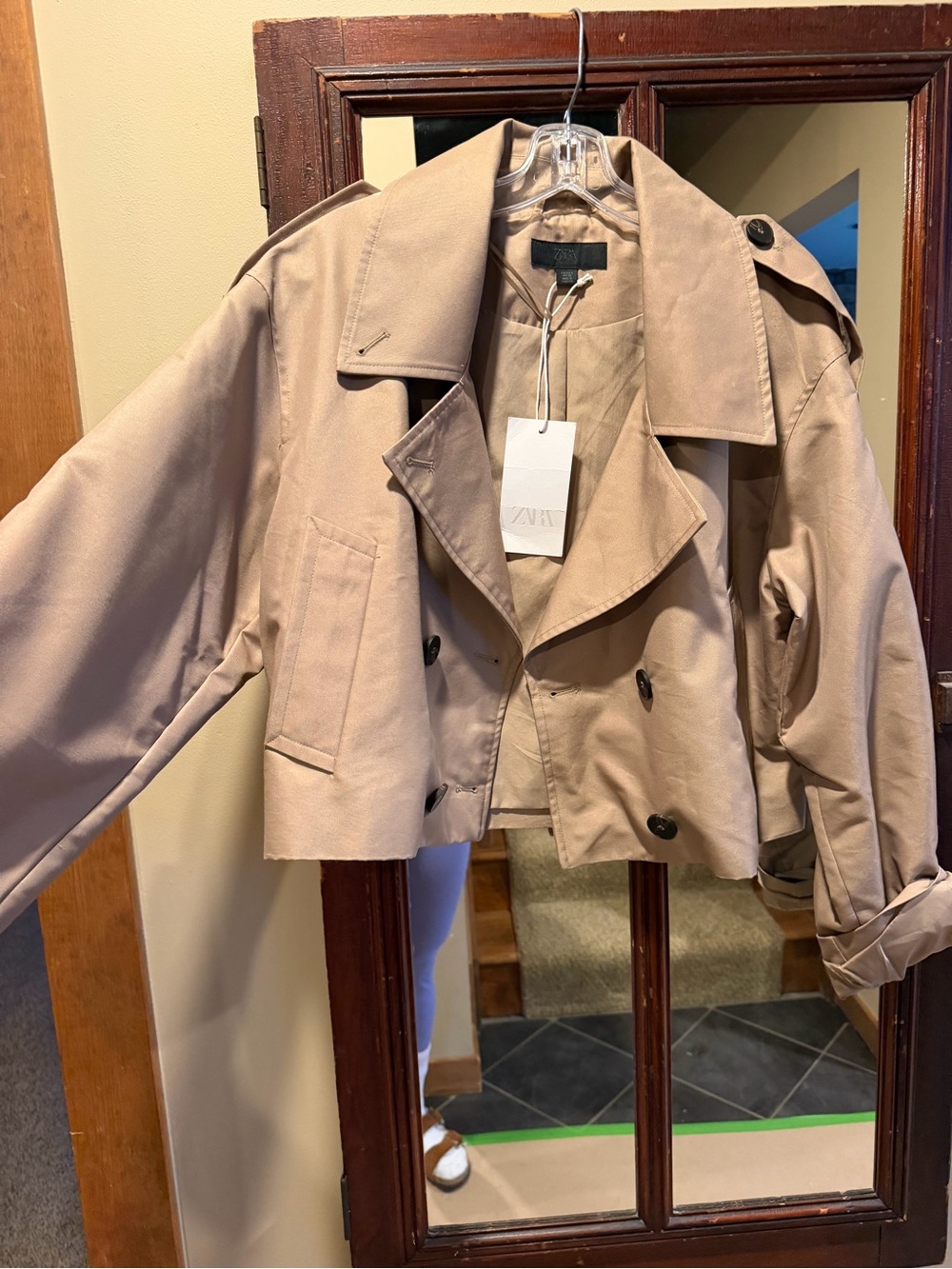 Zara Short Trench Coat in Light Beige